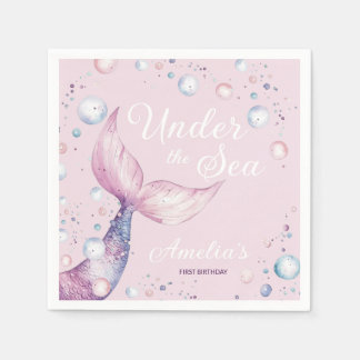 Under the Sea Mermaid First Birthday Party スタンダードカクテルナプキン