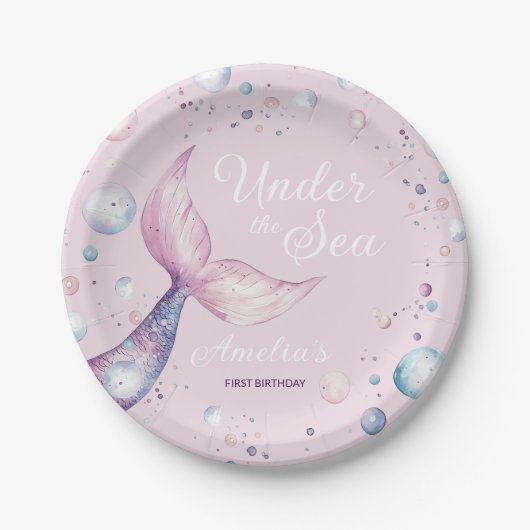 Under the Sea Mermaid First Birthday Party ペーパープレート (正面)