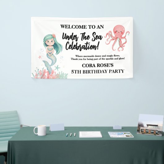 Under The Sea Mermaid Girls Birthday Banner 横断幕 (トレードショー)
