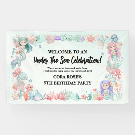 Under The Sea Mermaid Girls Birthday Banner 横断幕 (横)