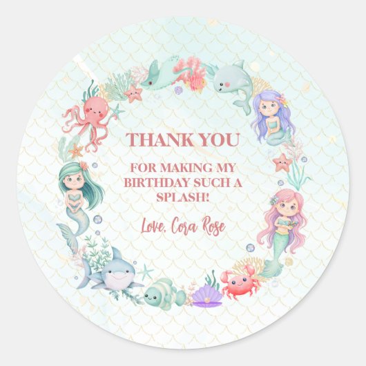 Under the Sea Mermaid Girls Birthday Party ラウンドシール (正面)