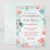 Under the Sea Mermaid Girls Birthday Party  招待状 (正面/裏面)
