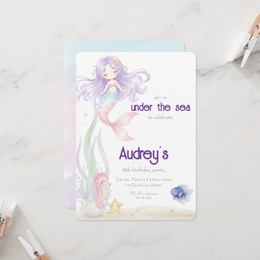 Under The Sea Mermaid Invitation 招待状 (正面/裏面インサイチュ)