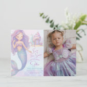 Under the Sea Mermaid Purple 2nd Birthday Photo 招待状 (スタンド正面)