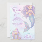Under the Sea Mermaid Sea Purple Girl 1st Birthday サンキューカード (正面)