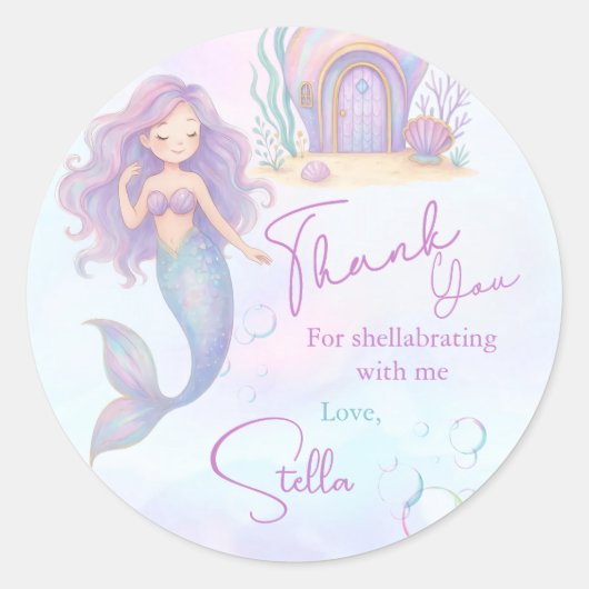 Under the Sea Mermaid Sea Purple Girl 1st Birthday ラウンドシール (正面)