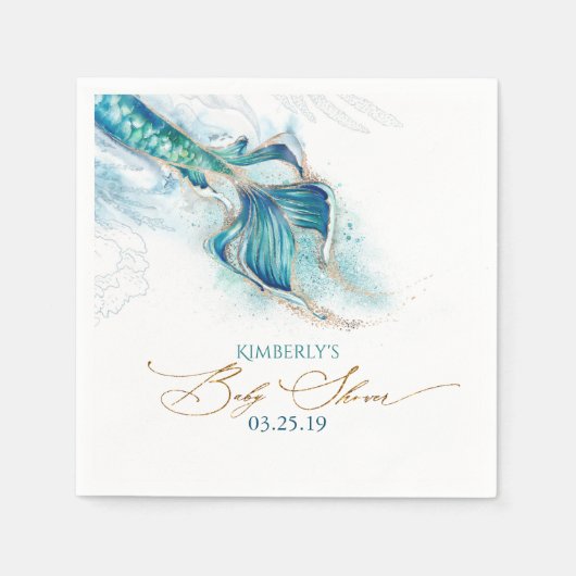 Under the Sea Mermaid Themed Baby Shower スタンダードカクテルナプキン (正面)