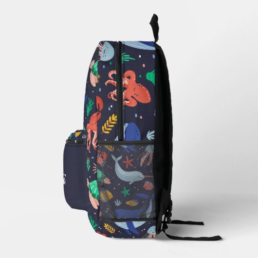 Under the Sea Navy Blue Personalized Name Backpack プリントバックパック (右)