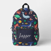 Under the Sea Navy Blue Personalized Name Backpack プリントバックパック (正面)