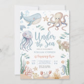Under The Sea Ocean Animal 2nd Birthday 招待状 (正面)
