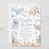 Under The Sea Ocean Animal Baby Shower 招待状 (正面)