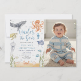 Under The Sea Ocean Animal Birthday Photo 招待状