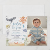 Under The Sea Ocean Animal Birthday Photo 招待状 (正面/裏面)