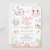 Under The Sea Ocean Animal Girl Baby Shower 招待状 (正面)