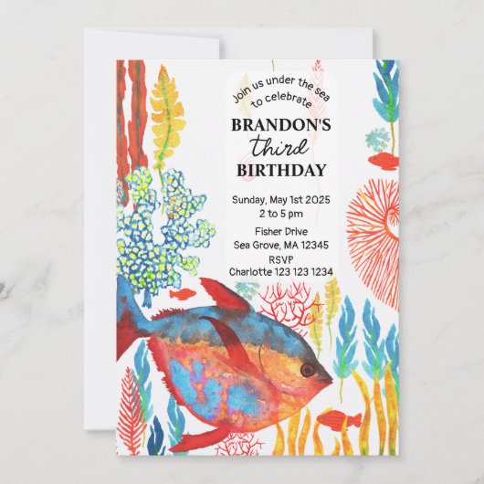 Under The Sea Ocean Animal watercolor Birthday セーブザデート (正面)