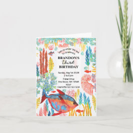 Under The Sea Ocean Animal watercolor Birthday  招待状