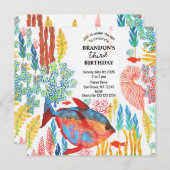 Under The Sea Ocean Animal watercolor Birthday  招待状 (正面/裏面)