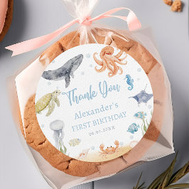 Under The Sea Ocean Animals 1st Birthday Sticker ラウンドシール