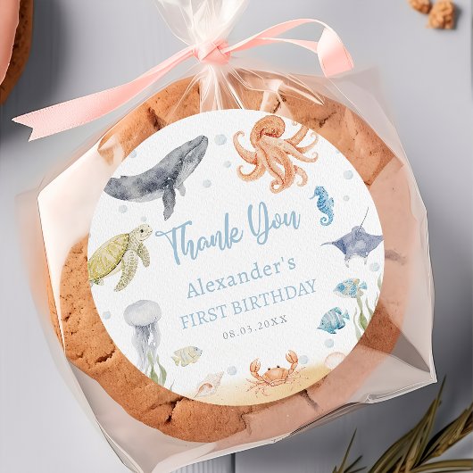 Under The Sea Ocean Animals 1st Birthday Sticker ラウンドシール