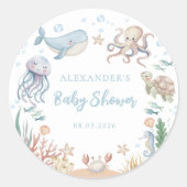 Under The Sea Ocean Animals Baby Shower ラウンドシール (正面)