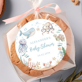 Under The Sea Ocean Animals Baby Shower ラウンドシール