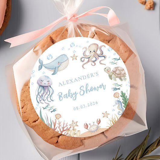Under The Sea Ocean Animals Baby Shower ラウンドシール
