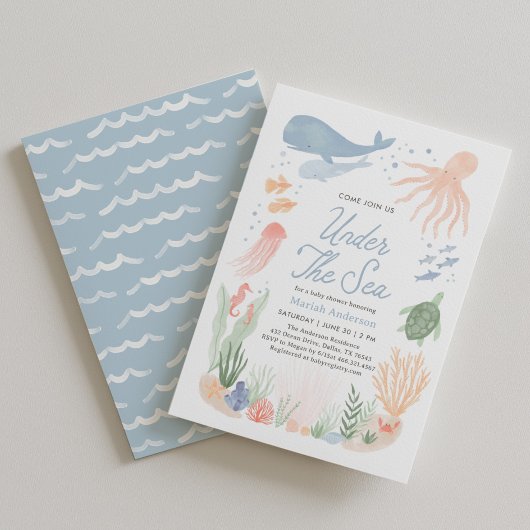 Under the Sea Ocean Animals Baby Shower 招待状