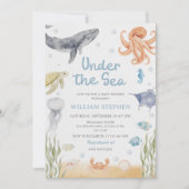 Under The Sea Ocean Animals Baby Shower 招待状 (正面)