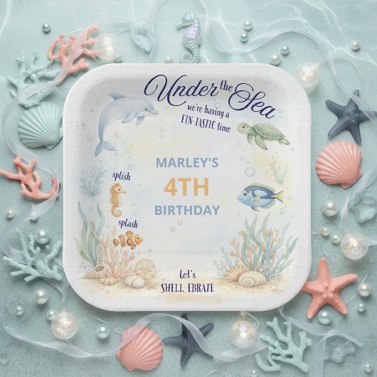 Under the Sea Ocean Animals Beach Birthday ペーパープレート