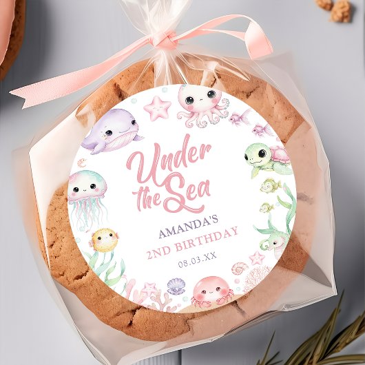 Under The Sea Ocean Animals Birthday ラウンドシール