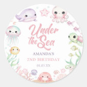 Under The Sea Ocean Animals Birthday ラウンドシール (正面)