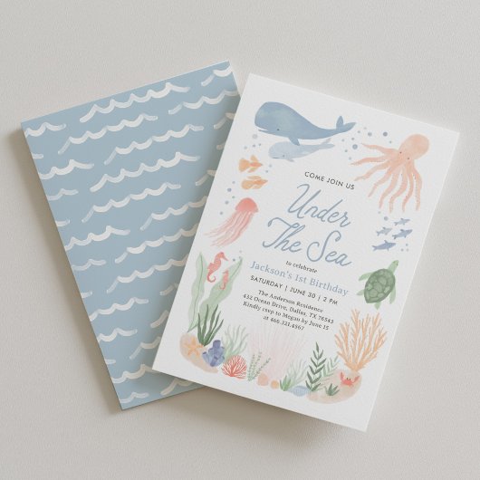 Under the Sea Ocean Animals Birthday 招待状