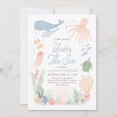 Under the Sea Ocean Animals Birthday 招待状 (正面)