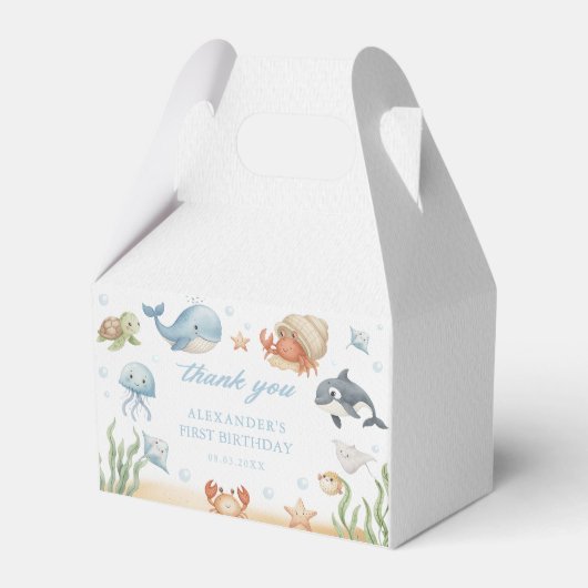 Under The Sea Ocean Animals Birthday Favor Boxes フェイバーボックス (正面サイド)
