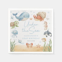 Under The Sea Ocean Animals Birthday Napkins スタンダードカクテルナプキン
