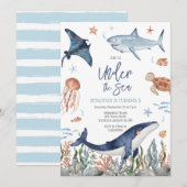 Under the Sea Ocean Animals Birthday Party 招待状 (正面/裏面)