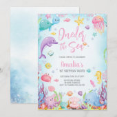 Under the Sea Ocean Animals Birthday Party 招待状 (正面/裏面)