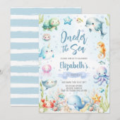 Under the Sea Ocean Animals Birthday Party 招待状 (正面/裏面)