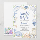 Under the Sea Ocean Animals Birthday Party 招待状 (正面/裏面)