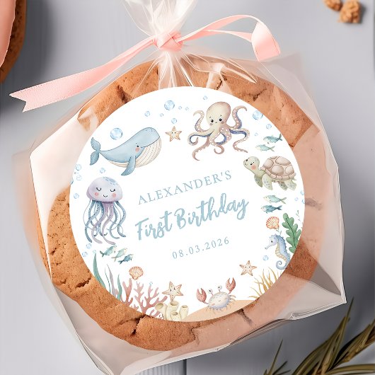 Under The Sea Ocean Animals Birthday Sticker ラウンドシール