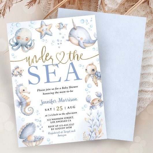 Under The Sea Ocean Animals Boy Baby Shower 招待状