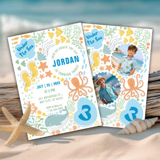 Under the Sea | Ocean Animals Boys Birthday Invita 招待状