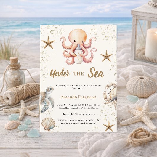 Under the sea ocean animals girl Baby Shower 招待状