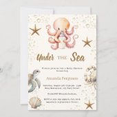 Under the sea ocean animals girl Baby Shower 招待状 (正面)