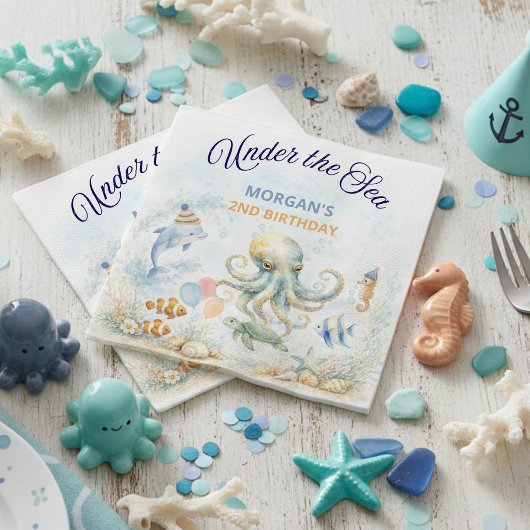 Under the Sea Ocean Animals Octopus Birthday スタンダードカクテルナプキン