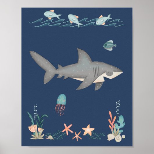 Under the Sea Ocean Animals Shark Nursery Poster ポスター (正面)
