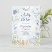 Under the Sea Ocean Animals Theme Birthday  招待状 (スタンド正面)