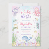 Under the Sea Ocean Animals Theme Birthday 招待状 (正面)