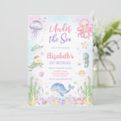 Under the Sea Ocean Animals Theme Birthday 招待状 (スタンド正面)