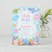 Under the Sea Ocean Animals Theme Birthday  招待状 (スタンド正面)